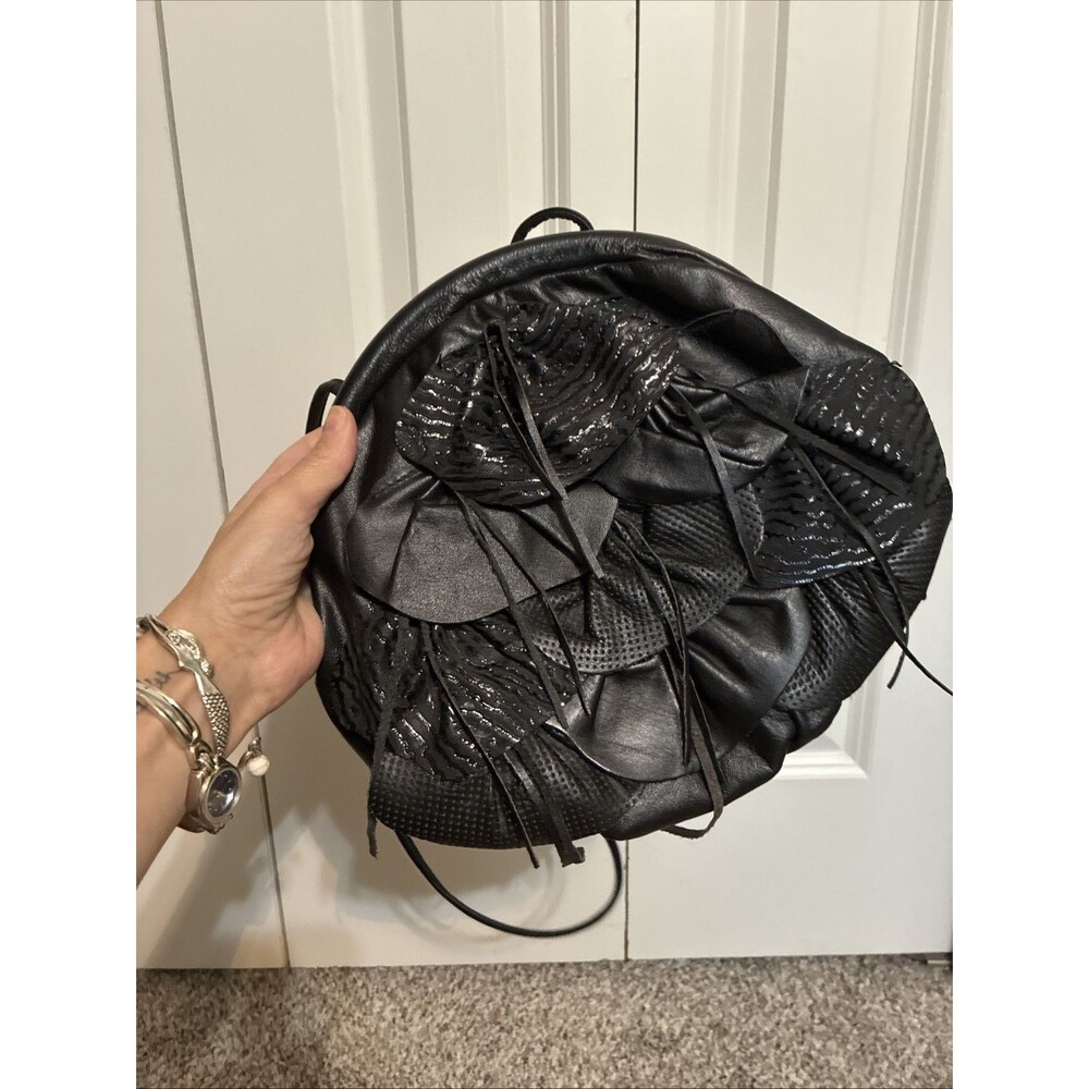 Bags By Pinky Y2K Black Leather Fringe Shoulder Bag Vintage 90s USA - Picture 9 of 9
